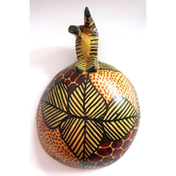 Hand Carved Hand Painted African Kenya Wood Giraffe Drinking From Bowl, Folk Art - Picture 9 of 16